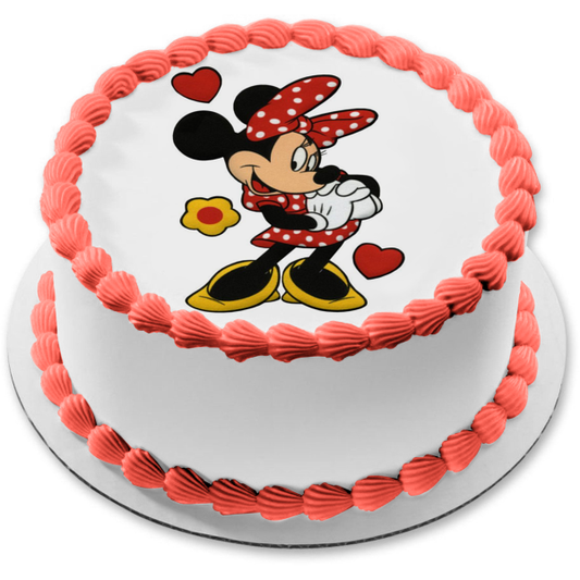Minnie Mouse Hearts and Flowers Edible Cake Topper Image ABPID08060