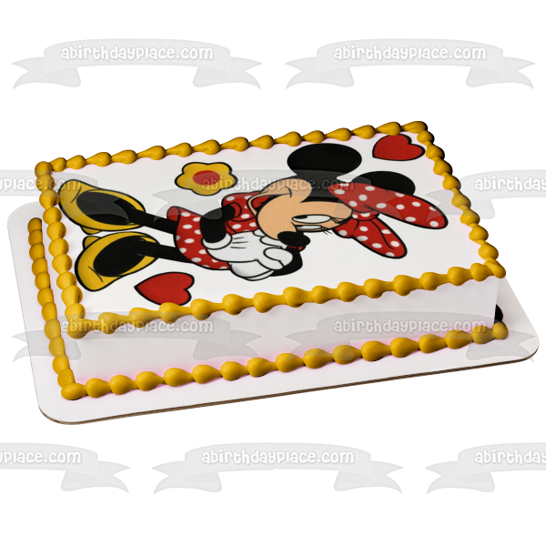 Minnie Mouse Hearts and Flowers Edible Cake Topper Image ABPID08060