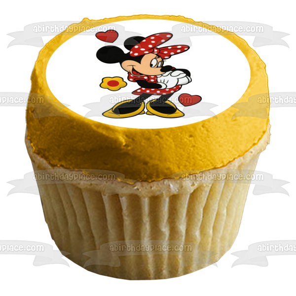 Minnie Mouse Hearts and Flowers Edible Cake Topper Image ABPID08060