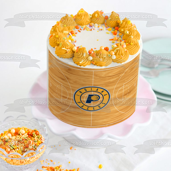 NBA Indiana Pacers Logo  on a Basketball Court Edible Cake Topper Image ABPID08214