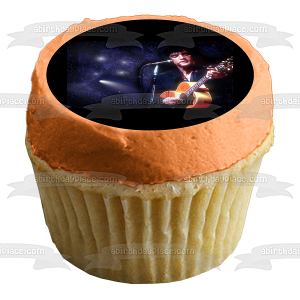 Elvis Presley the King Microphone Guitar Starry Background Edible Cake Topper Image ABPID08413
