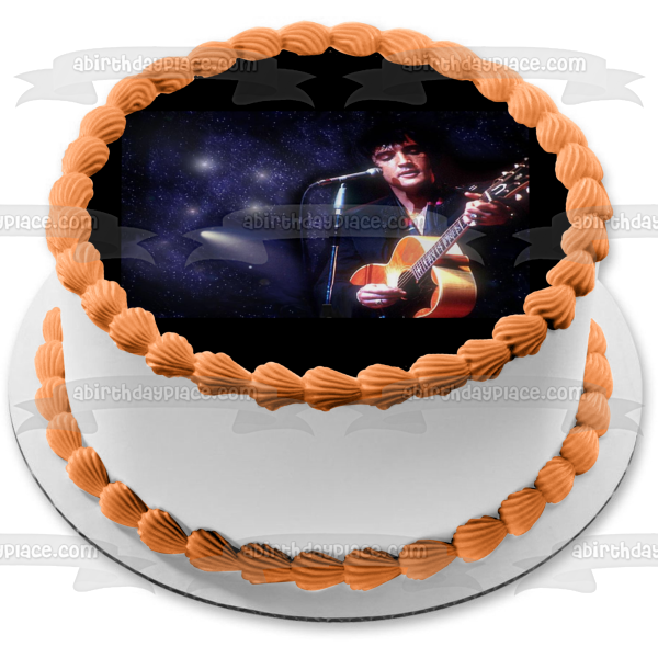 Elvis Presley the King Microphone Guitar Starry Background Edible Cake Topper Image ABPID08413