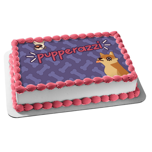 Pupperazzi Two Dogs and Dog Bones Edible Cake Topper Image ABPID55466