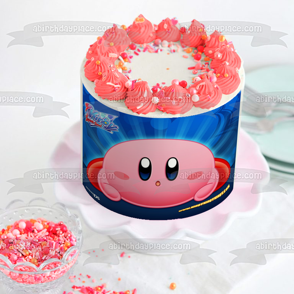 Kirby Squeak Squad Blue Background Nintendo Ds Edible Cake Topper Image ABPID08425