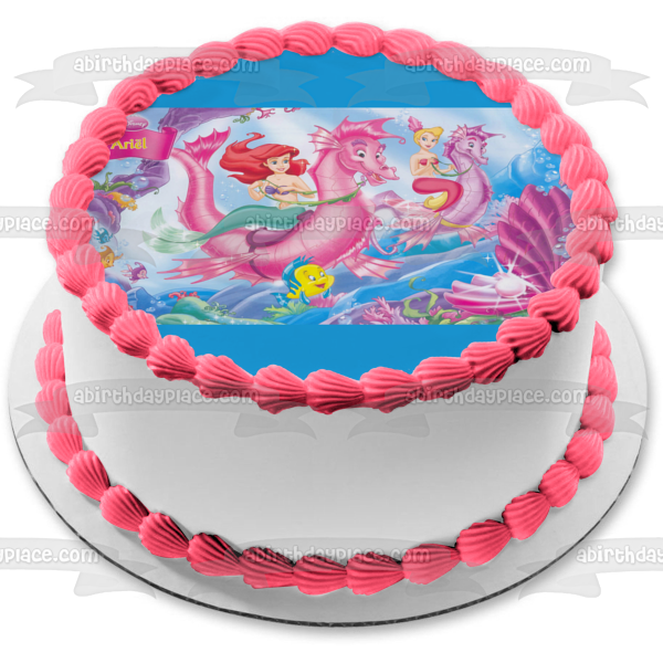 Disney the Little Mermaid Ariel Flouner Andrina Seahorses Edible Cake Topper Image ABPID08428