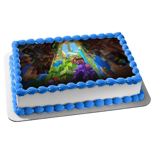 Imagen de decoración comestible para tarta de Steve de las cuevas y acantilados de Minecraft ABPID55481 