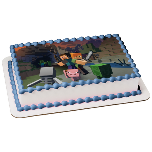 Minecraft Caves & Cliffs Jane Steve Pig Edible Cake Topper Image ABPID55482