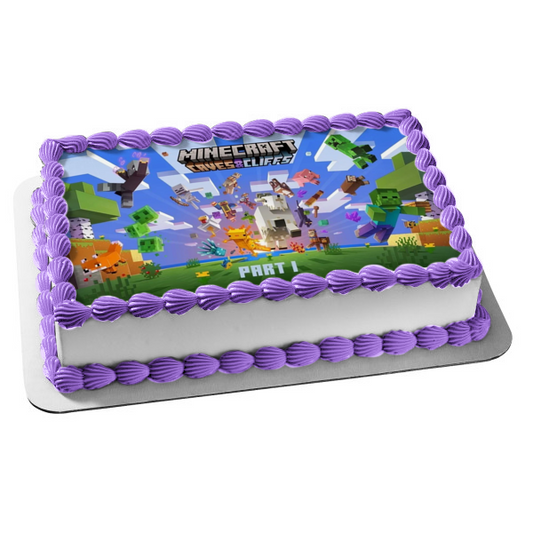 Minecraft Caves & Cliffs Creeper Goat Glow Squid Edible Cake Topper Image ABPID55483