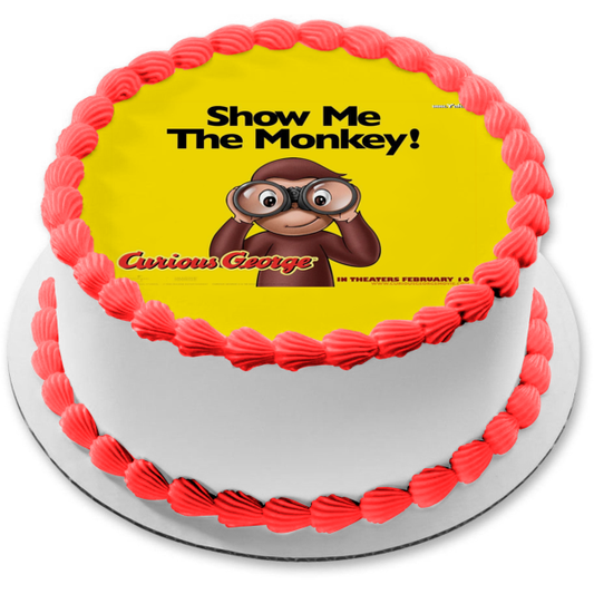 Curious George Binoculars Show Me the Monkey Edible Cake Topper Image ABPID08434