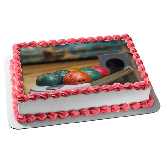 Ball Rack at a Bowling Alley Bowling Balls Edible Cake Topper Image ABPID55491
