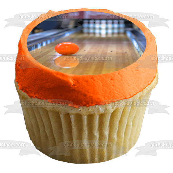 Orange Bowling Ball on Alley Edible Cake Topper Image ABPID55492