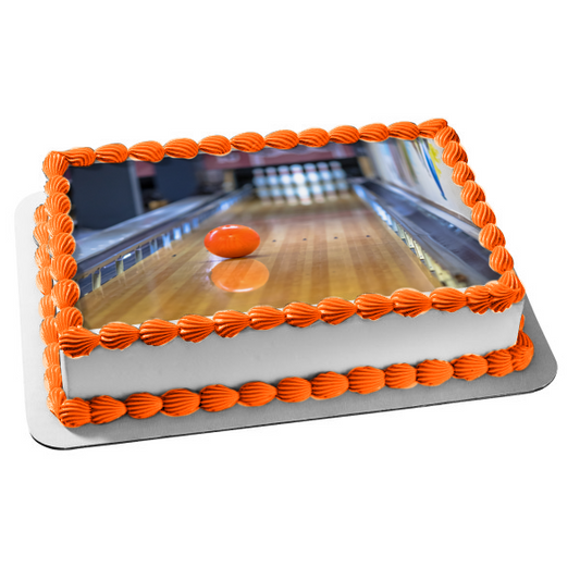 Orange Bowling Ball on Alley Edible Cake Topper Image ABPID55492