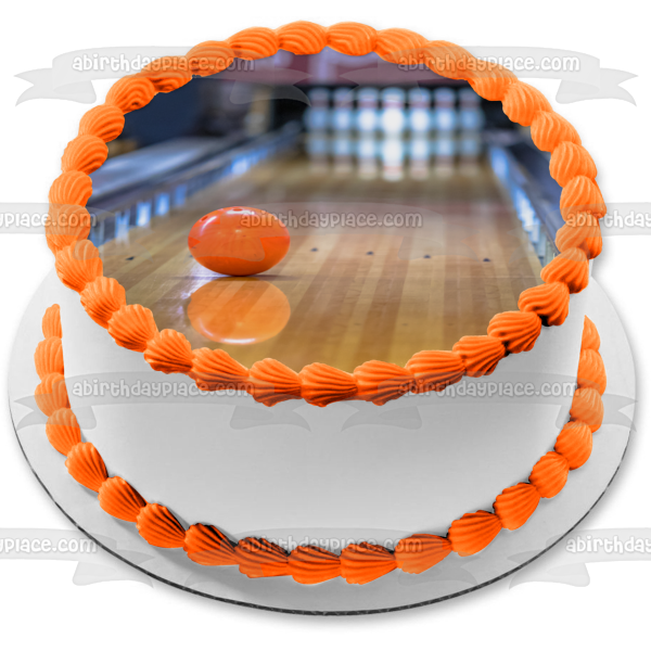 Orange Bowling Ball on Alley Edible Cake Topper Image ABPID55492