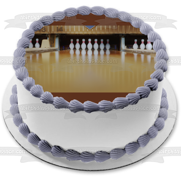 Bowling Pins on a Bowling Alley Edible Cake Topper Image ABPID55493