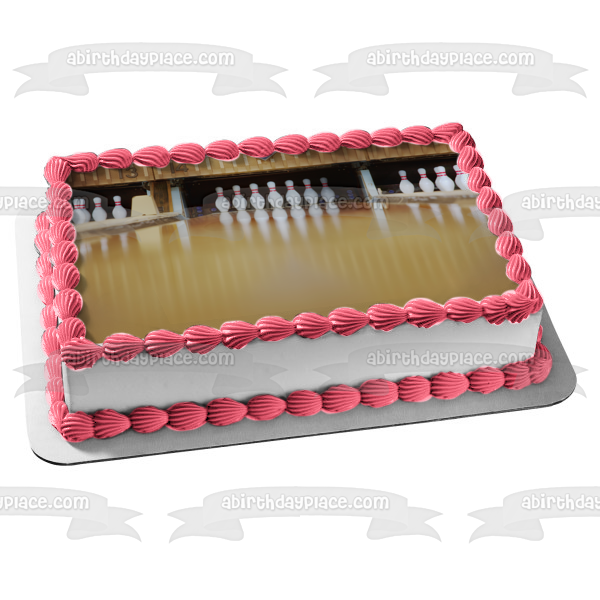 Bowling Pins on a Bowling Alley Edible Cake Topper Image ABPID55493