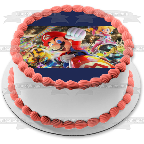Mario Kart 8 Bowser Princess Peach Edible Cake Topper Image ABPID55445