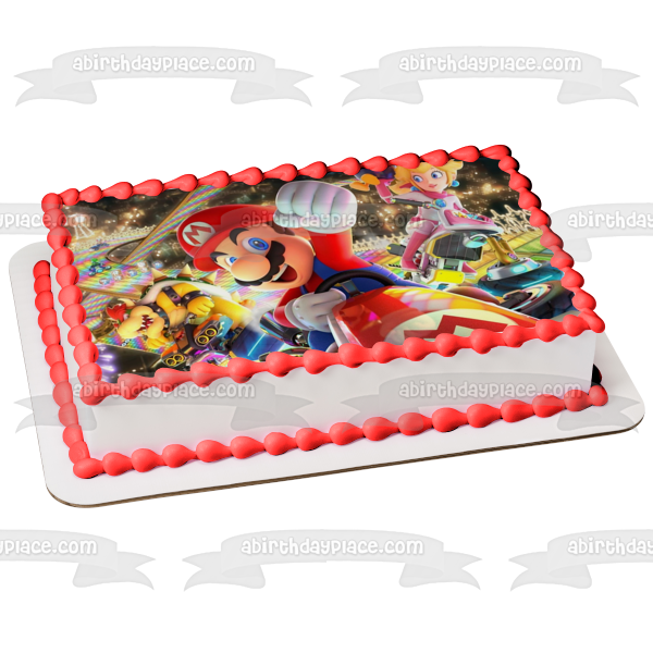 Mario Kart 8 Bowser Princess Peach Edible Cake Topper Image ABPID55445