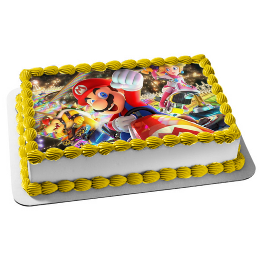 Mario Kart 8 Bowser Princess Peach Edible Cake Topper Image ABPID55445