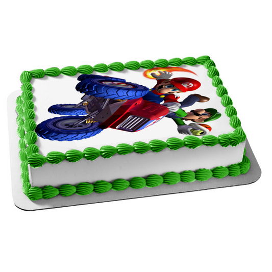 Imagen de decoración comestible para tarta de Mario Kart 8, Luigi y Mario, ABPID55446 