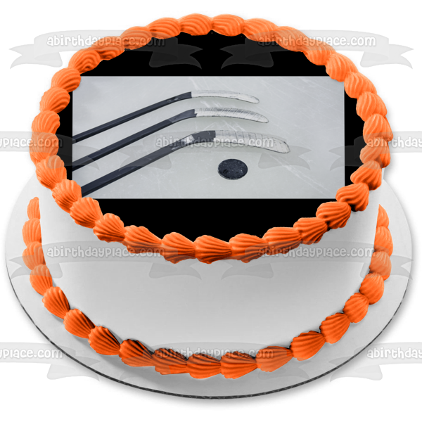 Ice Hockey Sticks and Puck Edible Cake Topper Image ABPID55506