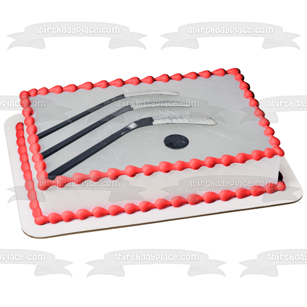 Ice Hockey Sticks and Puck Edible Cake Topper Image ABPID55506