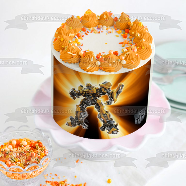 Transformers Bumblebee Gold Background Edible Cake Topper Image ABPID08318