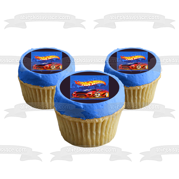Hot Wheels Logo Red Race Car Edible Cake Topper Image ABPID08325