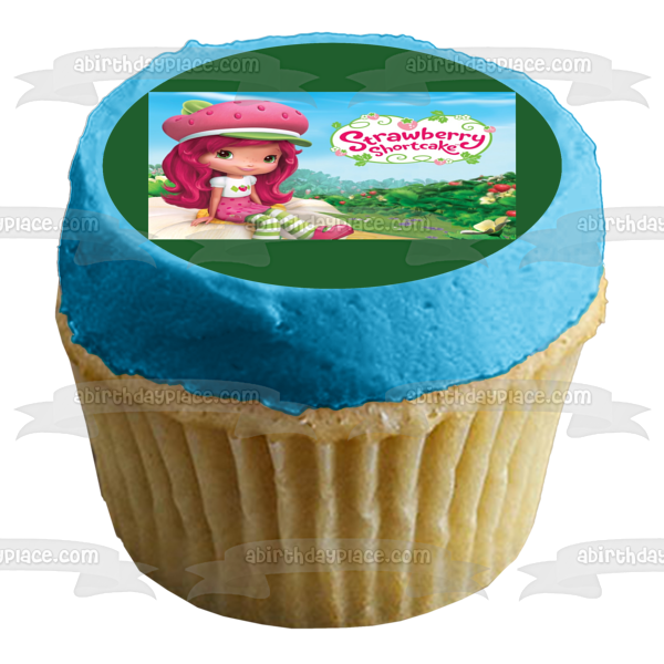Strawberry Shortcake Cartoon Logo Flowers Strawberries Edible Cake Topper Image ABPID08349