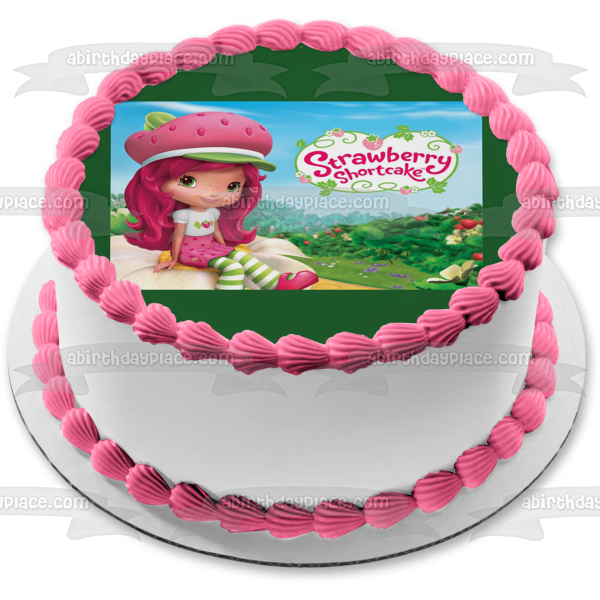 Strawberry Shortcake Cartoon Logo Flowers Strawberries Edible Cake Topper Image ABPID08349