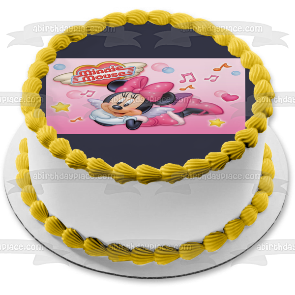 Disney Minnie Mouse Music Notes Hearts Stars Bubbles Edible Cake Topper Image ABPID08500