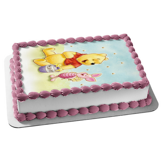 Disney Winnie the Pooh Piglet Honey Pot Honey Bees Flower Edible Cake Topper Image ABPID08397