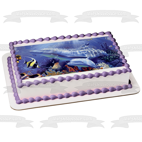 Dolphins Fish Coral Underwater Edible Cake Topper Image ABPID08399