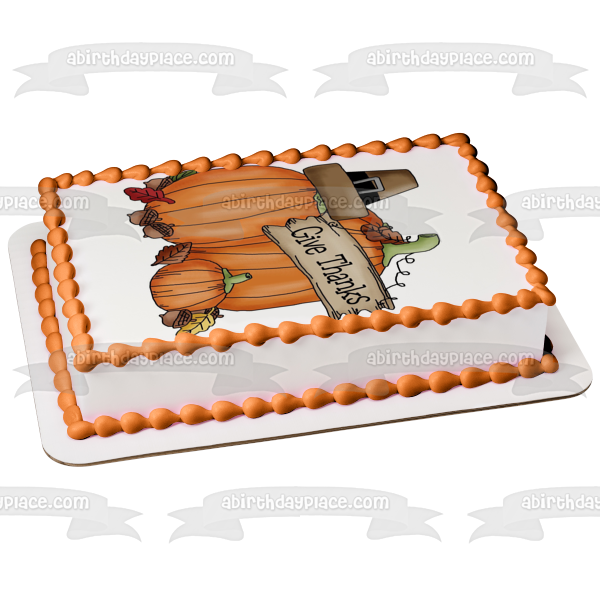 Feliz Día de Acción de Gracias Da Gracias Calabazas Bellotas Imagen comestible para tarta ABPID08795 