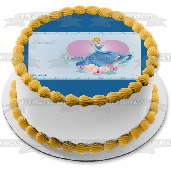 Disney Princess Cinderella Ball Gown Heart Flowers Edible Cake Topper Image ABPID08552