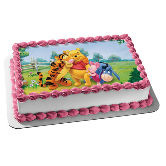 Disney Winnie the Pooh Eeyore Piglet Tigger Trees Valla decoración comestible para tarta imagen ABPID08554 