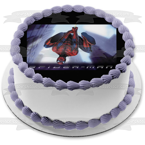 Marvel Spider-Man Hanging Upside Down Edible Cake Topper Image ABPID08560