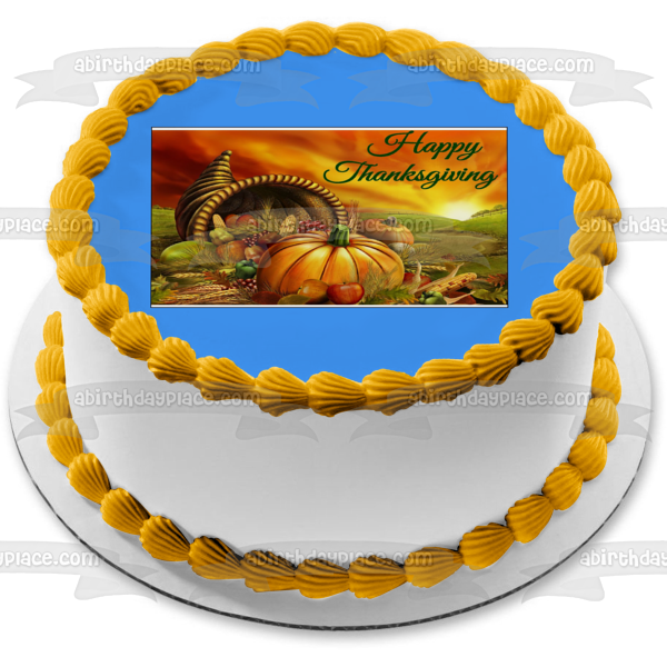 Happy Thanksgiving Pumpkins Apples Grapes Sunset Edible Cake Topper Image ABPID08817
