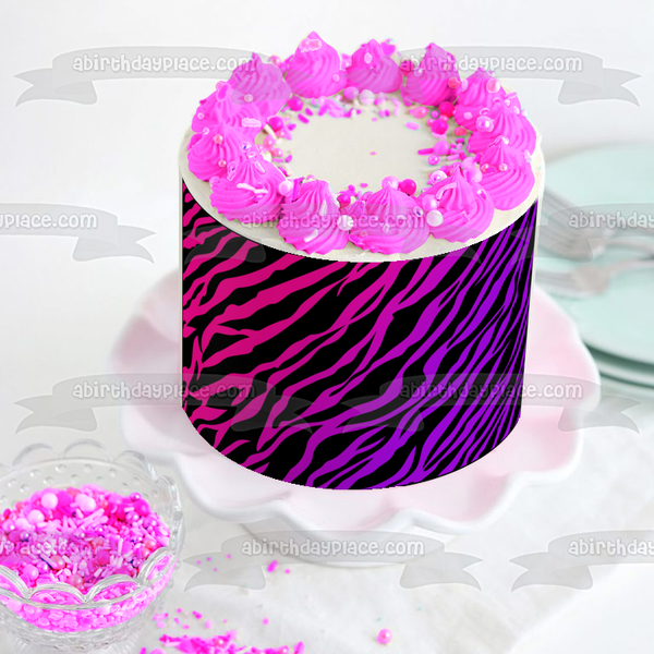 Pink Purple Black Zebra Stripes Print Edible Cake Topper Image ABPID09012