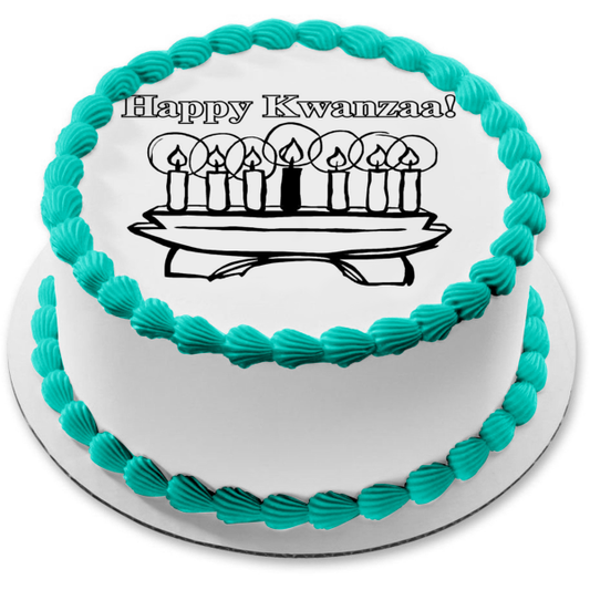 Happy Kwanzaa Kinara Mishumaa Saba Candles Edible Cake Topper Image ABPID08850