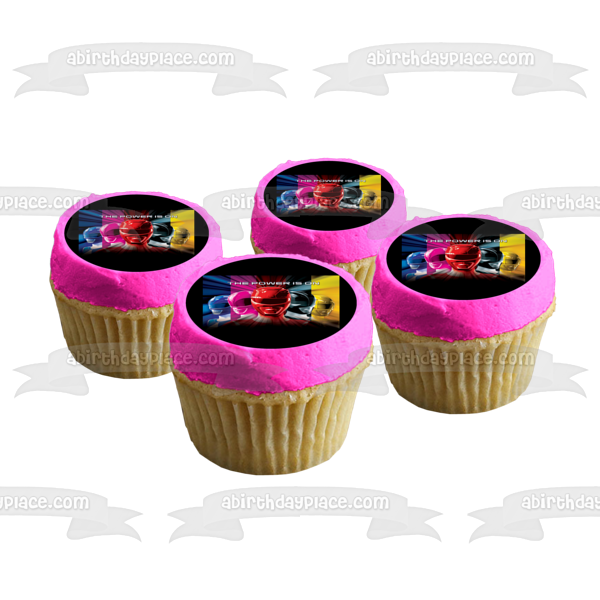 Power Rangers Black Yellow Red Blue Pink the Power Is On Edible Cake Topper Image ABPID09048