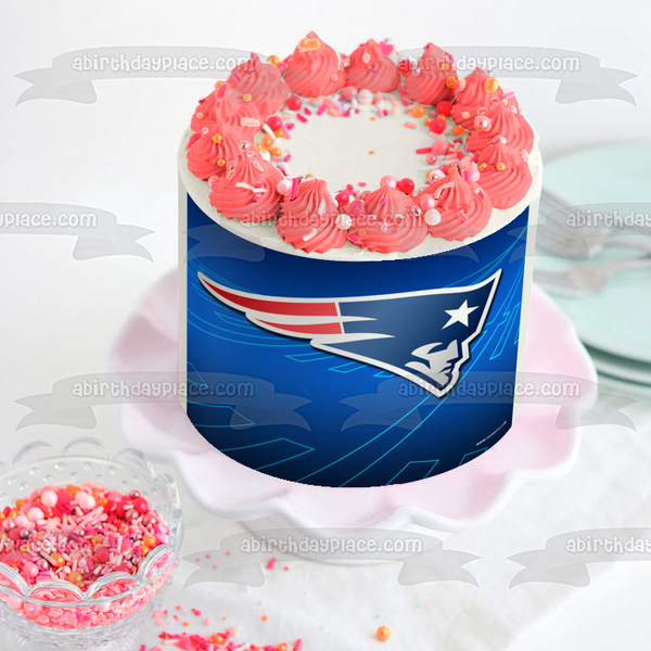 New England Patriots Logo NFL Blue Background National Football League Edible Cake Topper Image ABPID08892