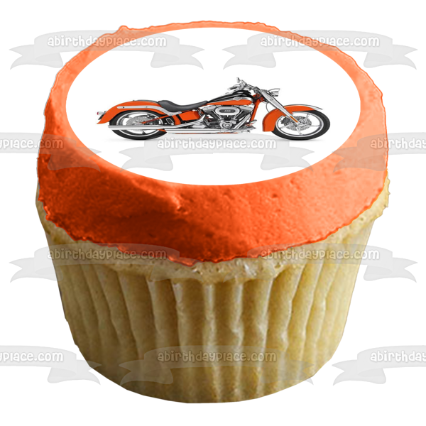 Harley-Davidson Orange and Black Motor Cycle Edible Cake Topper Image ABPID09073