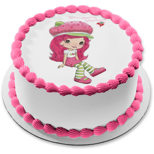 Strawberry Shortcake Green White Pink Edible Cake Topper Image ABPID09075