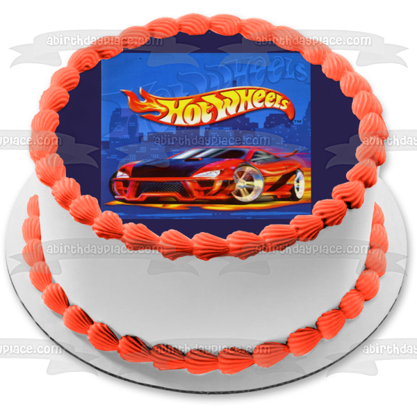 Mattel Hot Wheels Logo Red Black Car Edible Cake Topper Image ABPID09076
