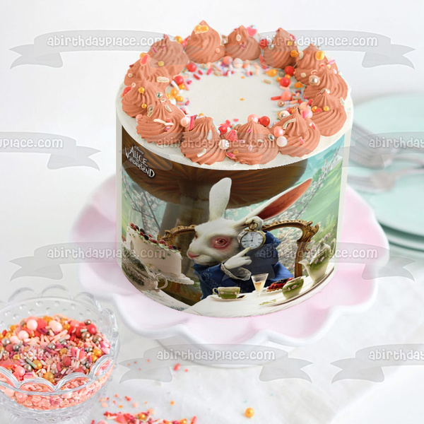 Disney Alice In Wonderland White Rabbit Time Edible Cake Topper Image ABPID09084