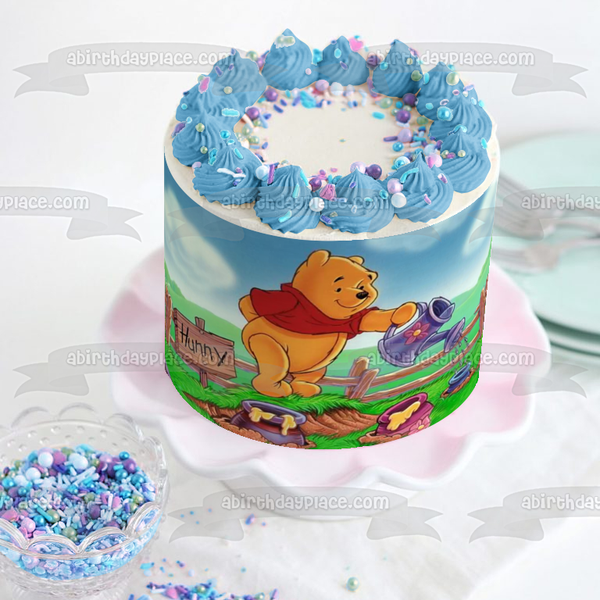 Disney Winnie the Pooh Watering Hunny Jar Plants Edible Cake Topper Image ABPID09106
