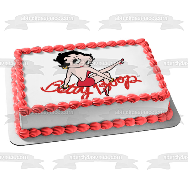 Betty Boop Red Dress Hoop Earrings Black Hair Edible Cake Topper Image ABPID09107