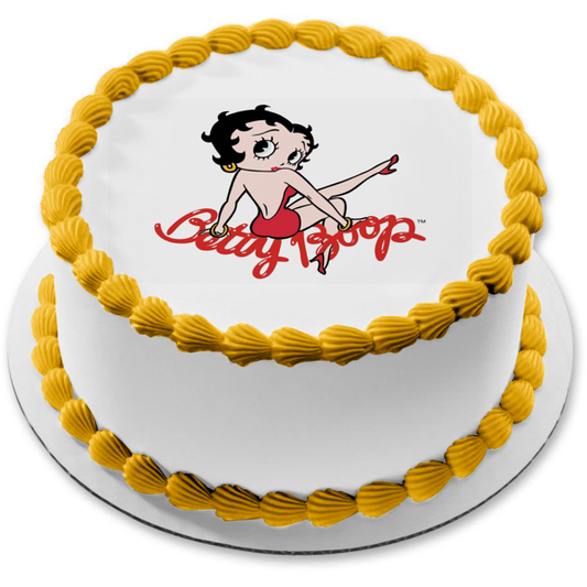 Betty Boop Red Dress Hoop Earrings Black Hair Edible Cake Topper Image ABPID09107