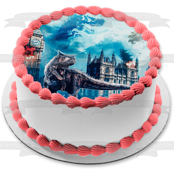Jurassic World Dominion Dinosaurs Rule the Earth T-Rex Edible Cake Topper Image ABPID55530