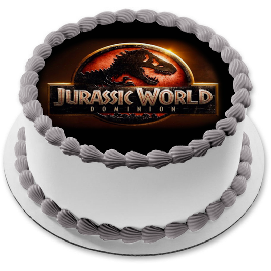 Jurassic World Dominion Logo with a  T-Rex Edible Cake Topper Image ABPID55531